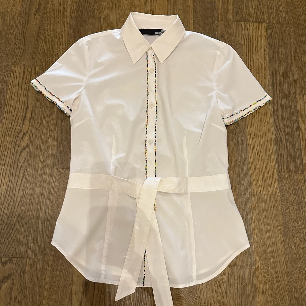 LOVE MOSCHINO White Beaded Blouse – Size 4